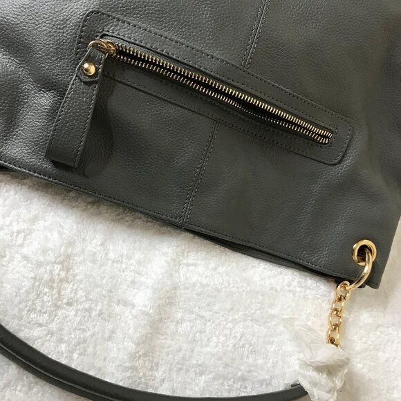 NEW! Cuore & Pelle Designer Pebbled Leather Sage Green Satchel Shoulder Bag - Picture 7 of 16